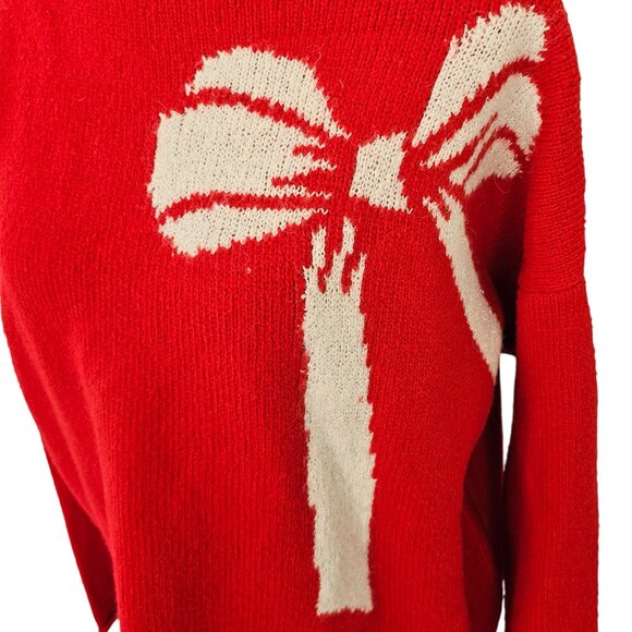 Cupcakes & Cashmere Red White Bow Sweater Sz L - Picture 2 of 9